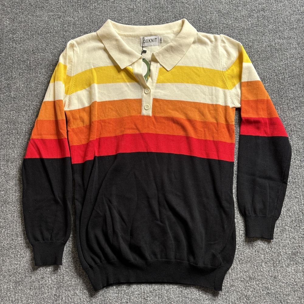 OXKNIT Polo Shirt Men's XL Striped Knit Long Sleeve Retro NWT